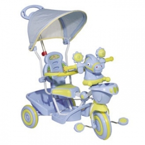 BABY LAND TS4237C- 2РС Велосипед детский трёхколёсный (толкач) с ручкой для мамы и тентом от солнца